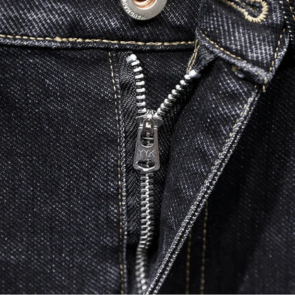 New Embroidery Fashion Straight Jeans Men Stretch Black Blue Slim Fit Pants Comfortable Business Denim Trousers