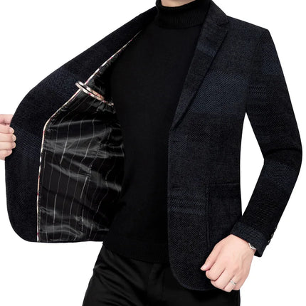Man Suit Coat Fashion Striped Pocket Long Sleeve Male Outerwear Turn Down Collar Single-breasted Business Men Blazer
