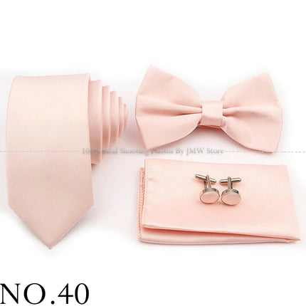 Hot Sale Purple Pink Sage Green Tie Set Polyester Necktie Bowtie Cufflink Brooch For Groom Suit Wedding Cravat Shirt Accessory
