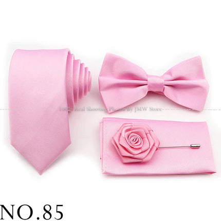 Hot Sale Purple Pink Sage Green Tie Set Polyester Necktie Bowtie Cufflink Brooch For Groom Suit Wedding Cravat Shirt Accessory