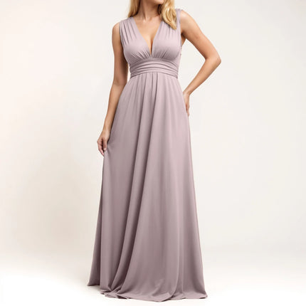Multiple-Way Women Maxi Dress For Wedding Deep V-Neck Sexy High Waist Evening Party Dress Flowy Ruched A-Line Cocktail Dress