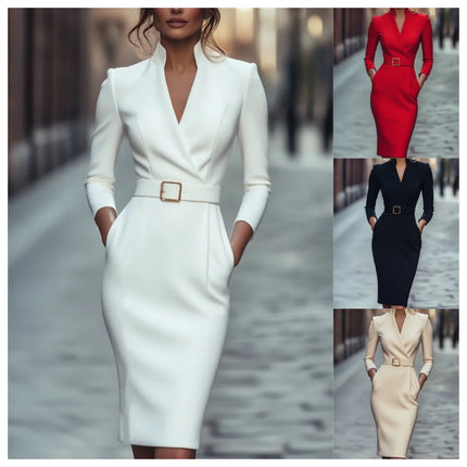 Autumn French high-end temperament celebrity small fragrant style waist dress for women