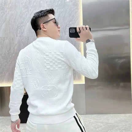 Winter New Letter Jacquard Long Sleeved T-shirt for Men Trendy and Fashionable Slim Fit and Stylish Youth Long Sleeved Shirt