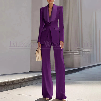 Customzied Women's Suits Blazer Luxury One-Button Shawl Lapel Slim Fit 2 Piece Jacket Pants Sets Evening Female Clothing Outfits