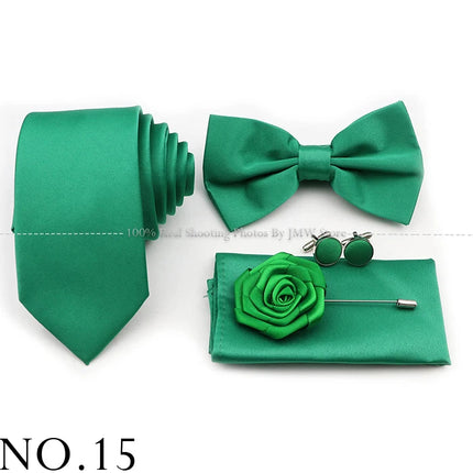 Hot Sale Purple Pink Sage Green Tie Set Polyester Necktie Bowtie Cufflink Brooch For Groom Suit Wedding Cravat Shirt Accessory