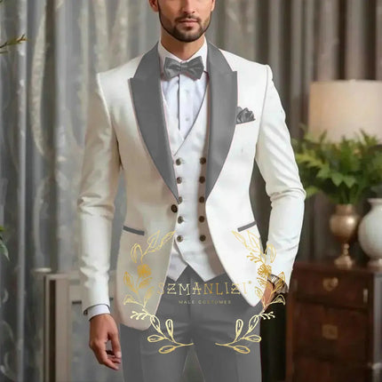 New Men Suit Sets Formal Banquet Luxury Ivory Blazer Vest Burgundy Pants Outfits Wedding Grooms Custom Fashion Slim Fit Costumes