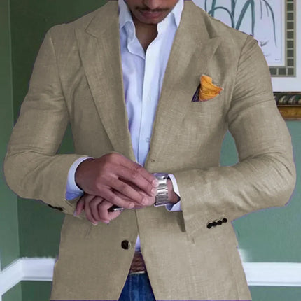 Men's Custom Green Linen Suit Jacket Summer Beach Wedding Groomsmen Only Jacket for Men