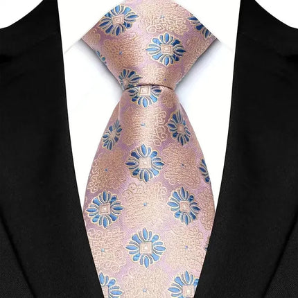 Luxury 8CM Mens Necktie Pink Color Solid Stripes Paisley Ties For Man Groom Jacquard Woven Neck Tie For Business Wedding Party
