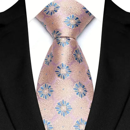 Luxury 8CM Mens Necktie Pink Color Solid Stripes Paisley Ties For Man Groom Jacquard Woven Neck Tie For Business Wedding Party