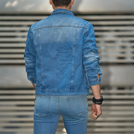 Stylish Holes Distressed Street Men Slim Denim Jacket Coat Male Good Quality Casual Denim Jacket For Men's