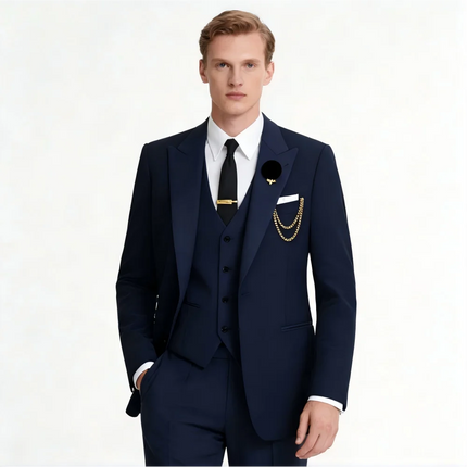 Men's 3-Piece Suit with Black Lapel US Size Formal Tuxedo for Groom Business And Wedding - Jacket Vest And Pants Ensemble