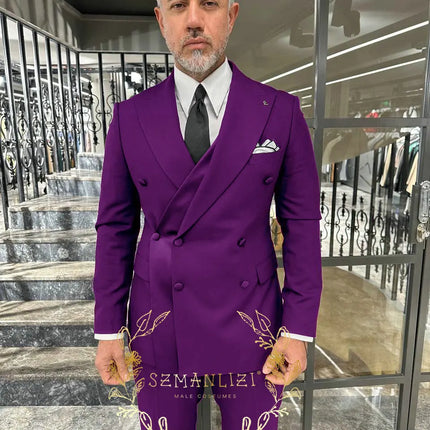 Black Men's Suit 2 Piece Double Breasted Jacket Pants Formal Wedding Groom Tuxedo Peaked Lapel Blazer Customized Men's Suit