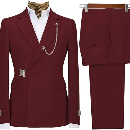 Men's 2 Piece Suit with Metal Clasp Slim Fit Suit Stylish Business Casual Tuxedo Suit
