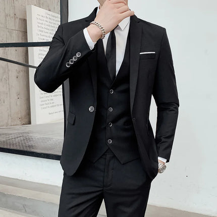 Suit (Blazer+vest+pants) Fashionable and Formal Outdoor Gentleman Solid Color Men's Business Wedding Host Gentle Three-piece Set