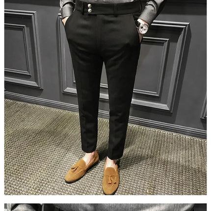 Spring Autumn Men's Slim Fit Korean Style Suit Pants Casual Nine Point Length Trendy White Pants For Office Wear