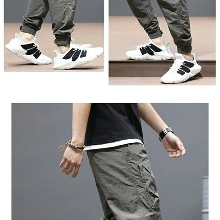 Spring Summer Harajuku Elastic Waist Quick Drying Stripe Casual Baggy Sport Running Work Trousers Man Casual Jogger Sweatpants