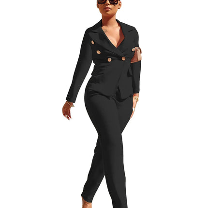 Blue Luxury Designer 2 Piece Set Outfits Black Office Suit for Women 2023 Button Up Blazer Long Pants Suit Top Blazer Set Women