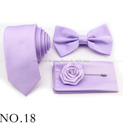 Hot Sale Purple Pink Sage Green Tie Set Polyester Necktie Bowtie Cufflink Brooch For Groom Suit Wedding Cravat Shirt Accessory