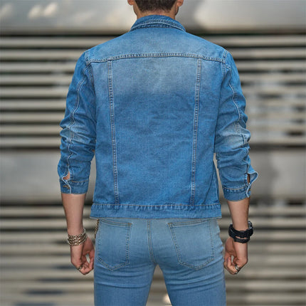Stylish Holes Distressed Street Men Slim Denim Jacket Coat Male Good Quality Casual Denim Jacket For Men's
