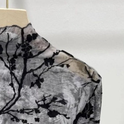 Women Autumn Spring Tops Layering Undershirts Long-Sleeve T-Shirts Printed Lace Mesh Versatile Fashionable Luxurious Designer