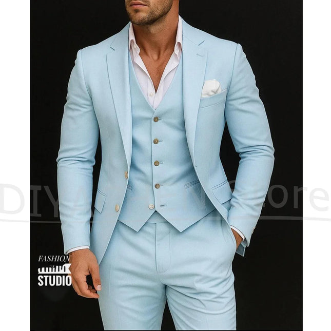 Chic Men's Suit Slim Blazer Vest and Pants Formal Business Casual Outfit Wedding Party Prom Tuxedo Male Suit 3 Piece Set