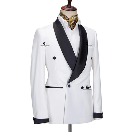Cenne Des Graoom Men's Suit For Wedding Grooms White Tuxedo Black Shawl Lapel With 4 Button Front Fastening Slim Fit Party Prom