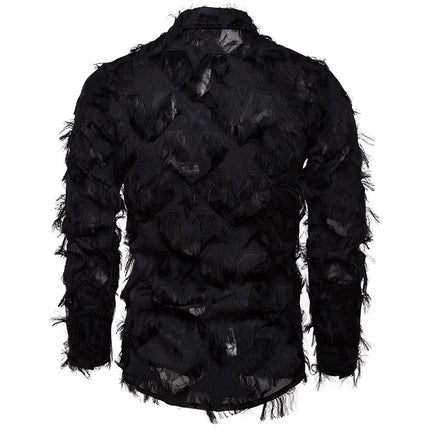 Black White Streetwear Hip Hop Shirt Men Tassels Party Night Club Men's Shirts With Long Sleeves Euro Size Spring Autumn