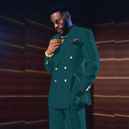 Fashion Yellow Men's Suits Special Style Double Breasted Peaked Lapel Luxury Blazer 2 Piece Jacket Pants Chic Blazer Customized