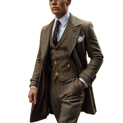 Business Men Suit Single-breasted Peak Lapel 3 Pieces(Jacket+Pants+Vest) Male Formal Wedding Party Set