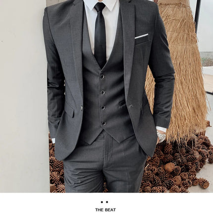 Suit (Blazer+vest+pants) Fashionable and Formal Outdoor Gentleman Solid Color Men's Business Wedding Host Gentle Three-piece Set
