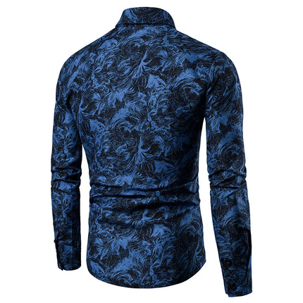 Mens Printed Lapel Long Sleeve Shirt Casual Blouse Fashionable Polyester Casual Wear