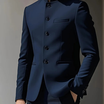 Chinese Men Suits Business Suits With Stand Collar Slim Fit 2 Pcs Blazer Pants Set Formal Wedding Office Outfit Tailored Outfit