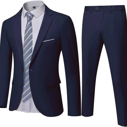 ( Blazer + Pants ) Men's 2 Piece Suit  Random Tie Included, Wedding & Business Dinner Male Formal Menswear Prom & Office Wear