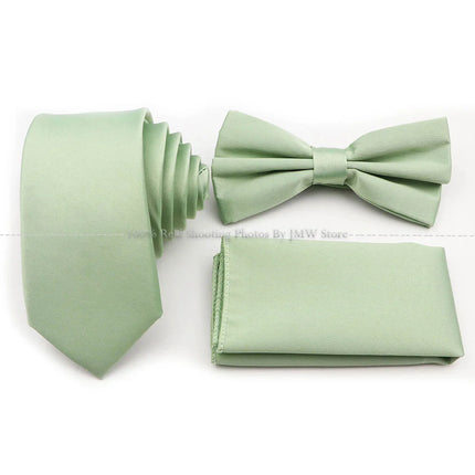 Hot Sale Purple Pink Sage Green Tie Set Polyester Necktie Bowtie Cufflink Brooch For Groom Suit Wedding Cravat Shirt Accessory