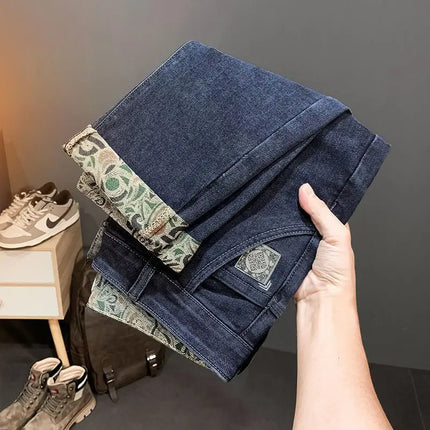 Trendy Embroidered Slim Fit Men's Jeans Spring Autumn New Style Zipper Long Casual Pants Youth Versatile Wear Resistant