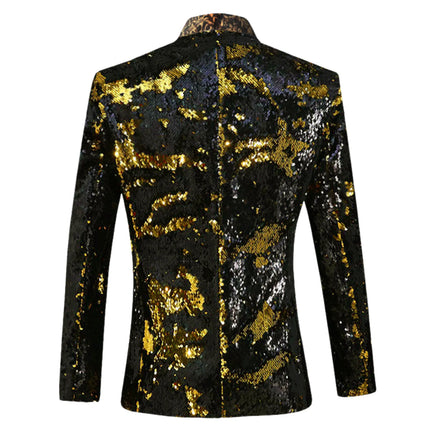 Men's Suit Jacket Shiny Sequins Shawl Collar Suit Cosplay Men Wedding Groom Singer Dance Glitter Suit Jacket Dj Club Stage Gown