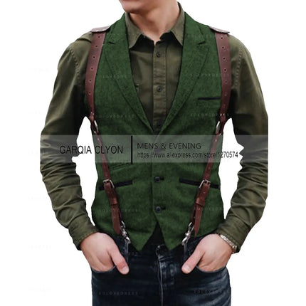 Lapel Neck  Herringbone Men's Suits Vest Single Breasted Slim Fit Men's Waistcoat For Busssiness Wedding