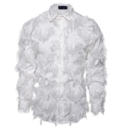 Black White Streetwear Hip Hop Shirt Men Tassels Party Night Club Men's Shirts With Long Sleeves Euro Size Spring Autumn