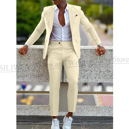 Orange Formal Men Suits For Wedding Prom Notch Lapel Blazer Custom Made Fashion Tuxedos Two-Piece Jacket+Pants Trajes De Hombre