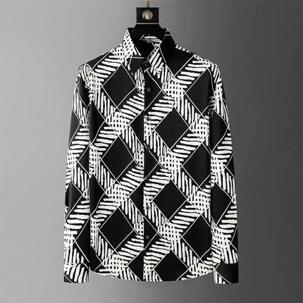 Luxury printed shirt men's long sleeved casual shirt, high-quality, fashionable, trendy, high-end plus size men's clothing XS-6X