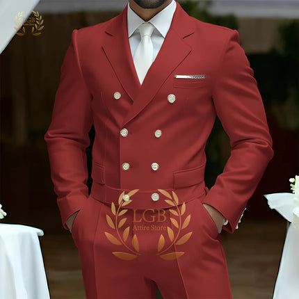 Men's 2-Piece Formal Suit, Double-Breasted Exquisite Buttons, Suit + Trousers, High-End Ceremonies Use