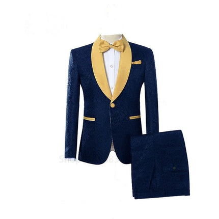 Custom Made Jacquard Groomsmen Red Groom Tuxedos White Shawl Lapel Men Wedding Suits Prom Party Best Man Blazer Pants Set