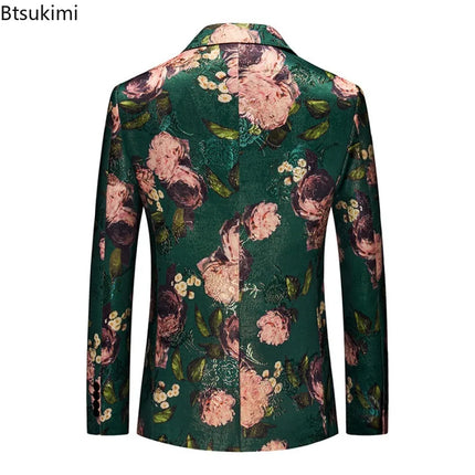 Men's Oversized Single-breasted Printed Suit Jackets Fashion Trim Dress Suit Coats Men Business Wedding Luxury Jacquard Blazers