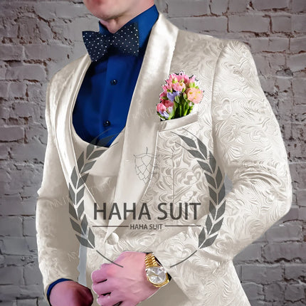 Men's Suit Jacquard Wedding Groom Suits Best Man Dinner Engagement Tuxedo Tailored Clothing