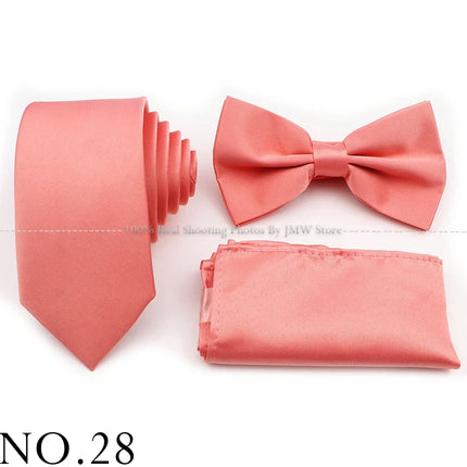 Hot Sale Purple Pink Sage Green Tie Set Polyester Necktie Bowtie Cufflink Brooch For Groom Suit Wedding Cravat Shirt Accessory