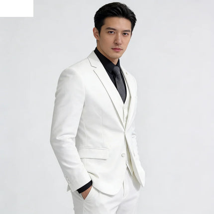Men's Wedding Groomsmen Suit Set High-Quality Solid Color Casual Office Menswear Jacket + Vest + Pants