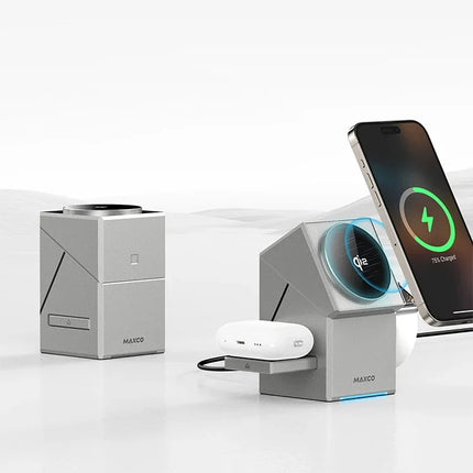 Qi2 3 in 1 Wireless Charger with Auto-Rotating Magic Cube Dock for IPhone 16/15/14 Pro Max, AirPods and IWatch Fast Charging