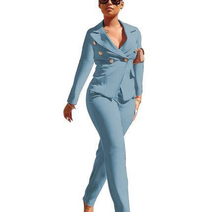 Blue Luxury Designer 2 Piece Set Outfits Black Office Suit for Women 2023 Button Up Blazer Long Pants Suit Top Blazer Set Women