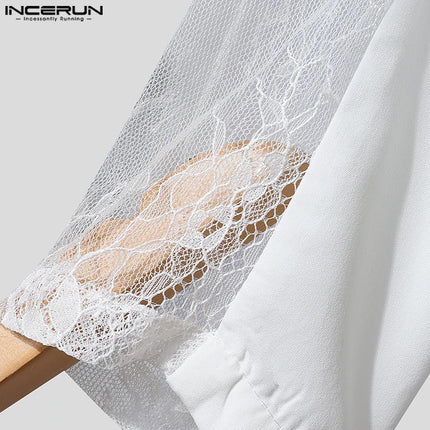 Fashion Casual Style Tops INCERUN New Mens Perspective Lace Splicing Design Suit Coats Male Solid Long Sleeved Blazer S-5XL 2025