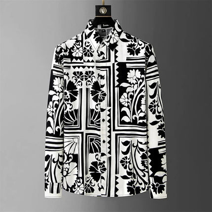 Luxury printed shirt men's long sleeved casual shirt, high-quality, fashionable, trendy, high-end plus size men's clothing XS-6X
